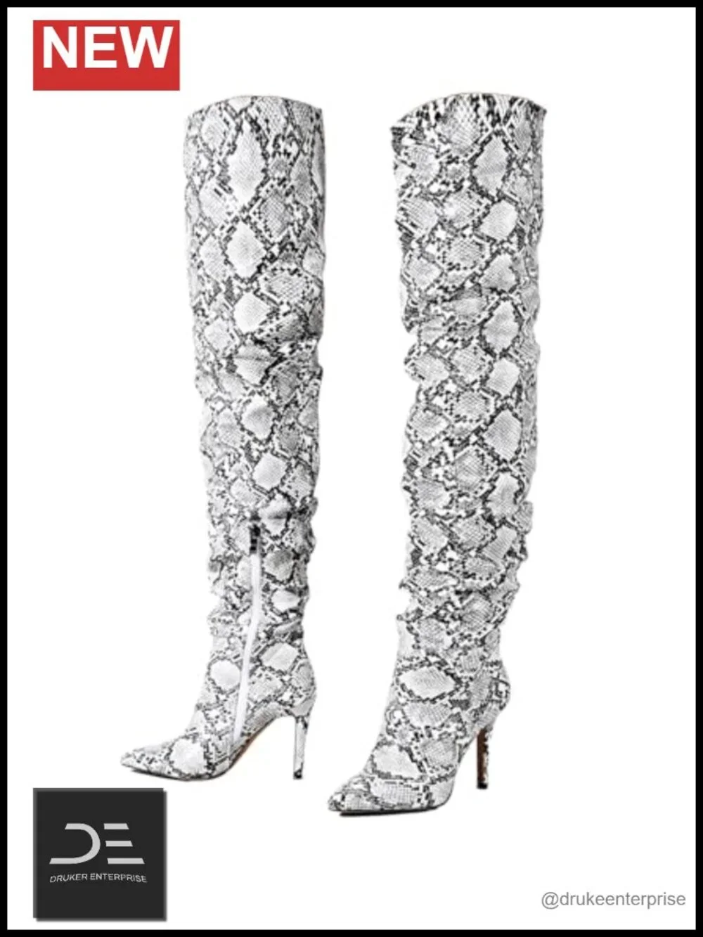 Snakeskin Over the Knee Boots Women Pointed Toe Stiletto Heel Pleated